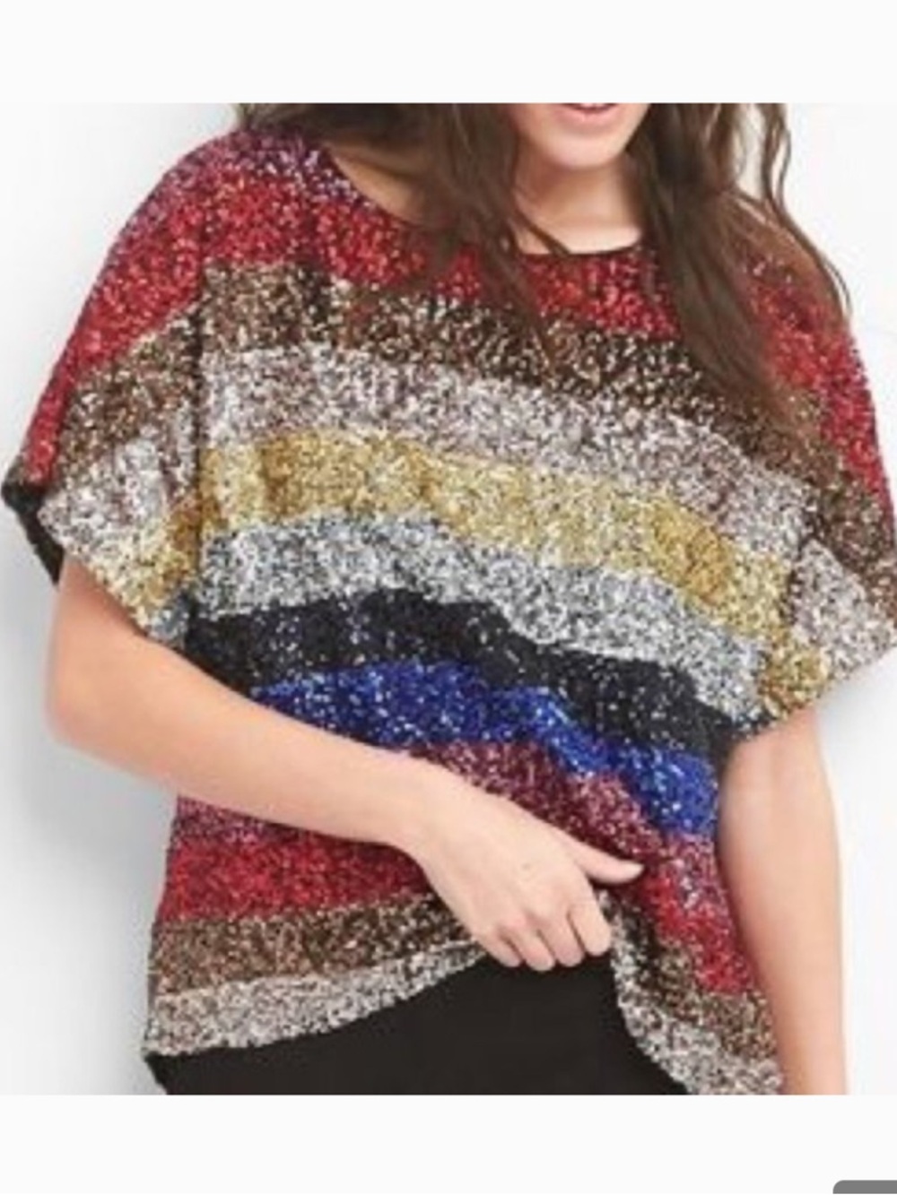 NWT sequin GAP striped SHORT SLEEVE tee top CROPPED LENGTH LARGE/XL